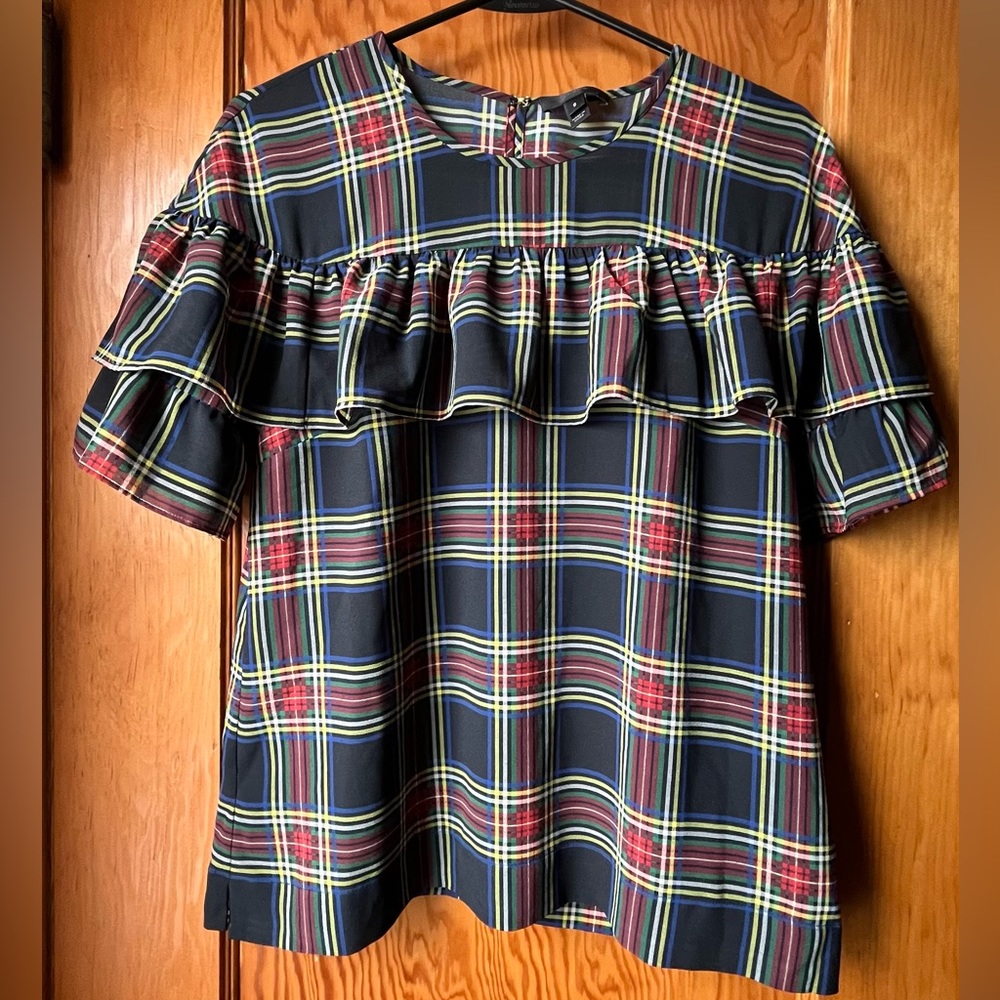 J Crew Plaid Ruffle Dress Shirt